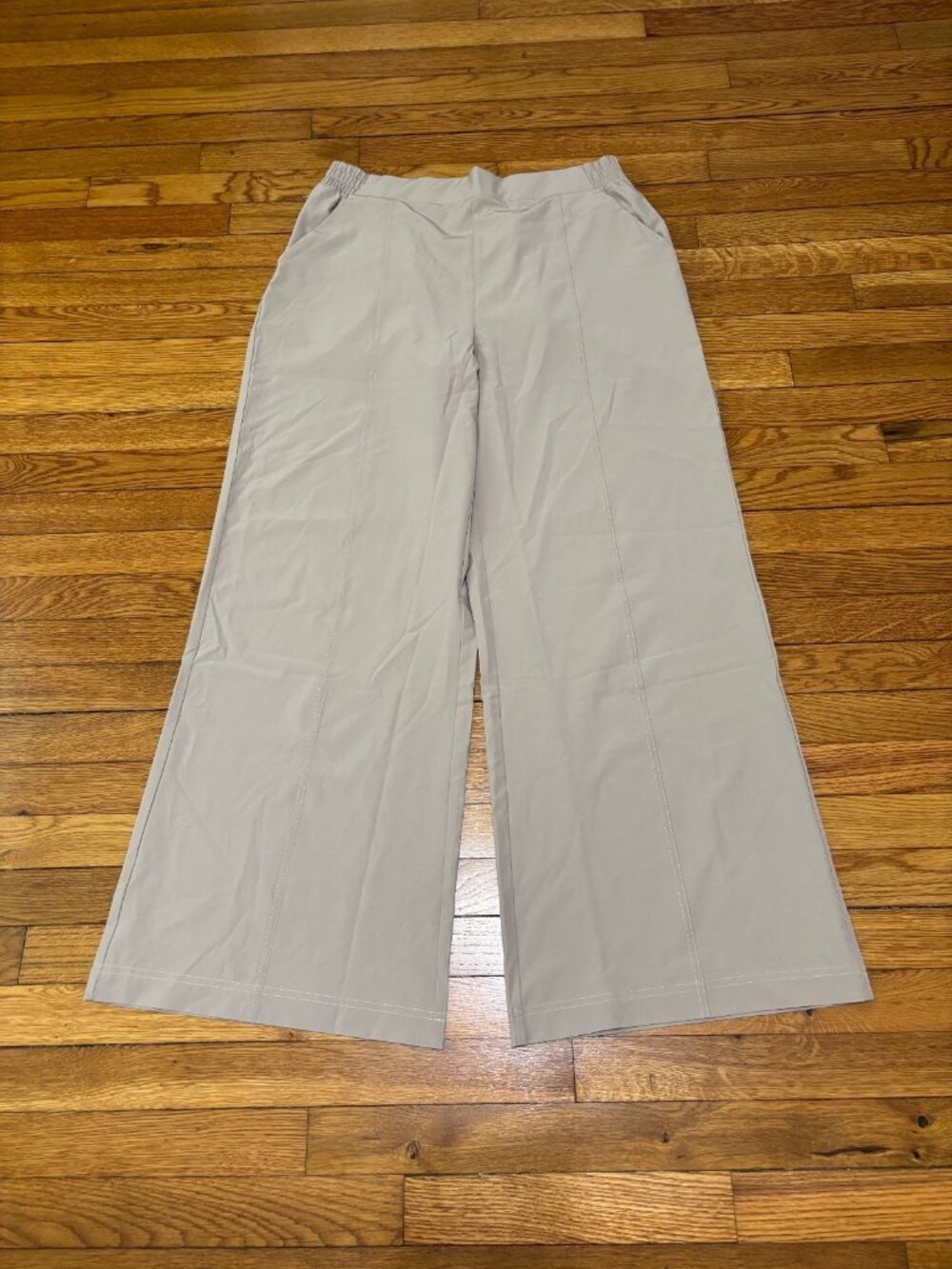 Fabletics Women's Wide Leg Pants Sz XL TALL XLT Beige Elastic Waist 32" Ins. NWT